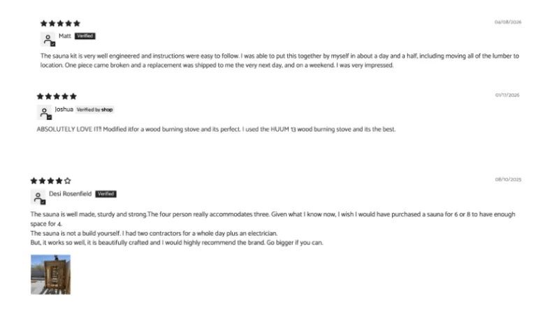 Online customer reviews for the Redwood Outdoors Thermowood Cabin sauna