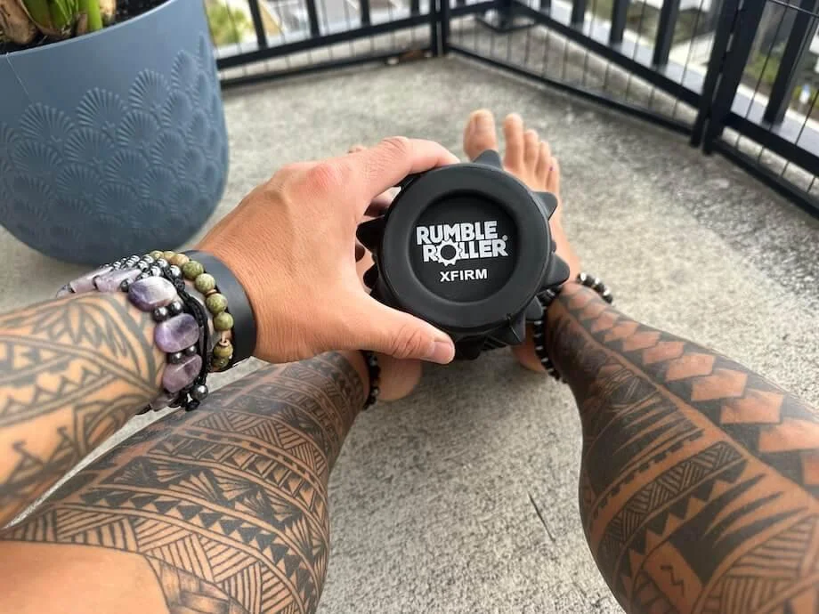 Looking at the logo on the end of a Rumble Roller