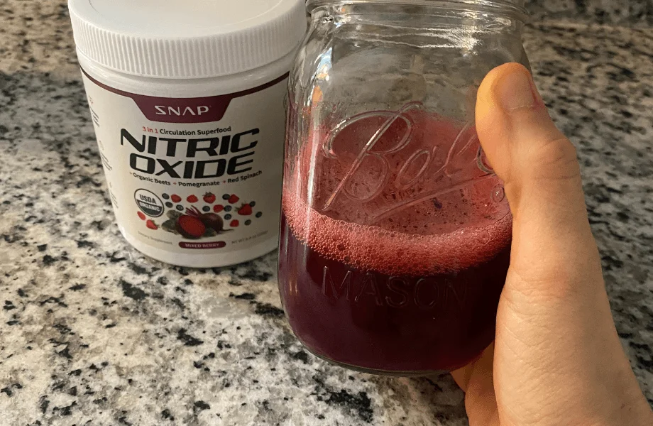 Our tester having a morning serving of Snap Supplements Nitric Oxide Organic Beets