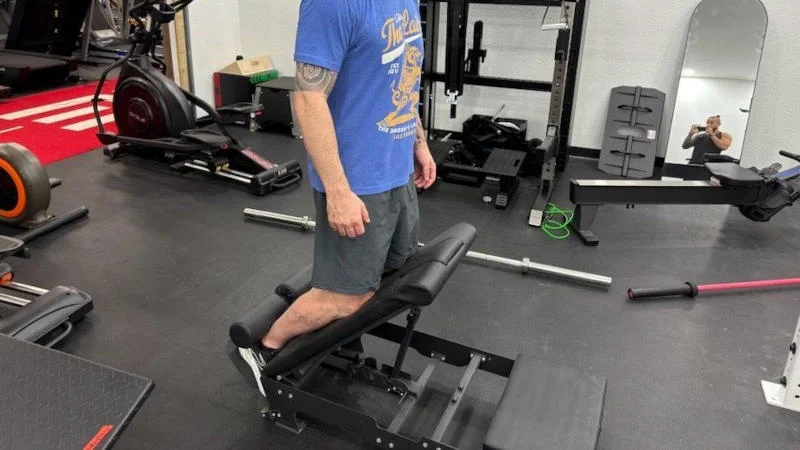 Our tester using the Base Blocks Nordic Pro bench
