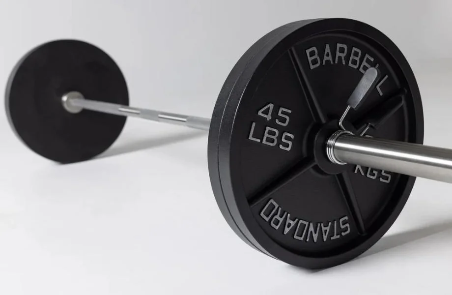 REP Fitness Old School Iron Weight Plates loaded onto a barbell