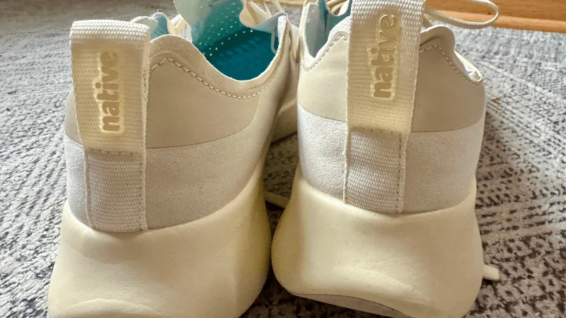 A close look at the heel on a pair of Native Apollo 10 recovery shoes.