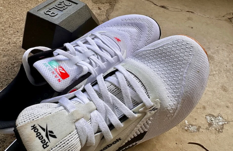 Comparing the FLEXWEAVE upper patterns of the Reebok Nano X5 and Reebok Nano X4 training shoes