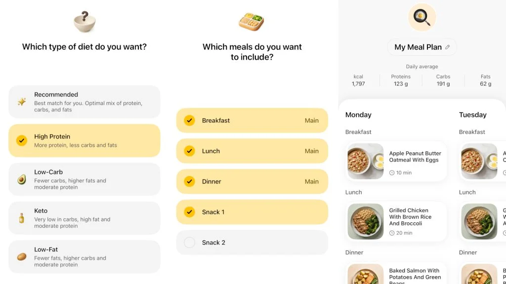 Meal planning in the fitia app.