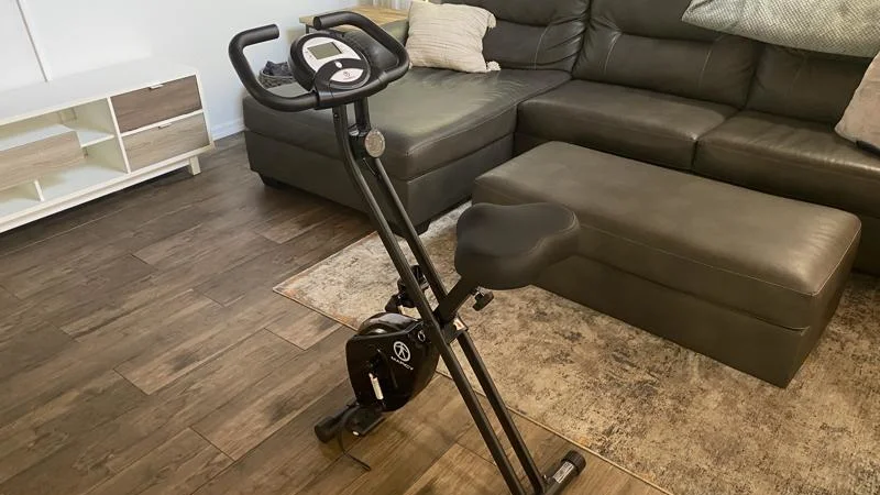 marcy-foldable-exercise-bike-2 Angled view of the Marcy Folding Exercise Bike.