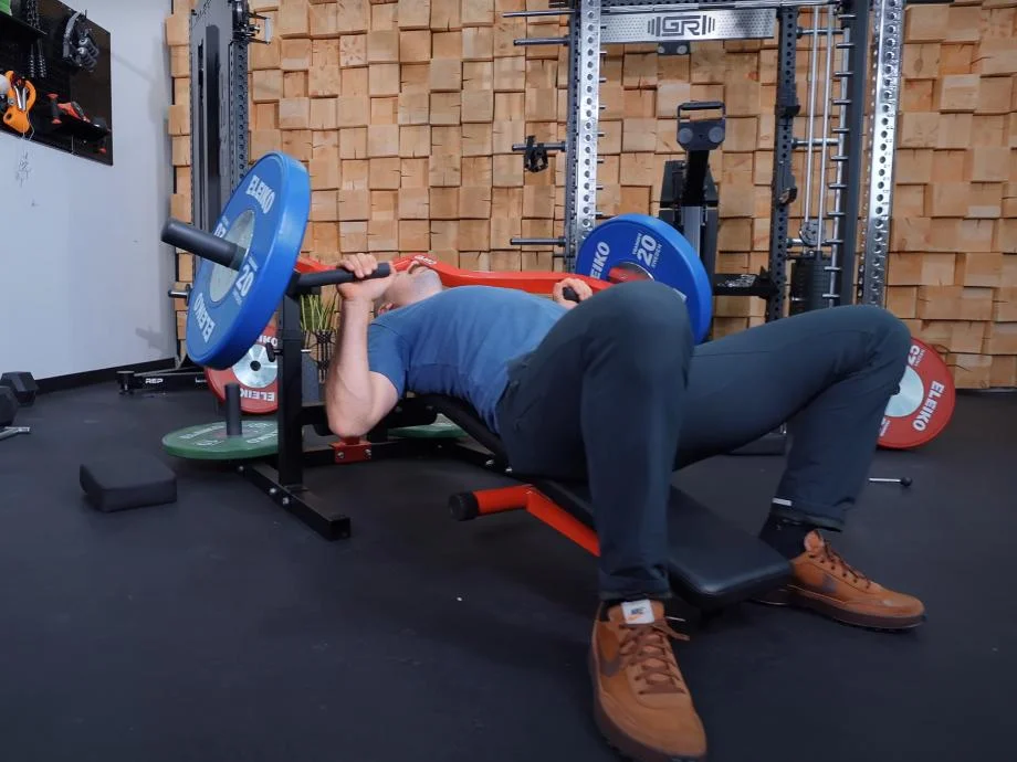 Coop does bench presses on an incline with the GMWD Bench Press Machine.