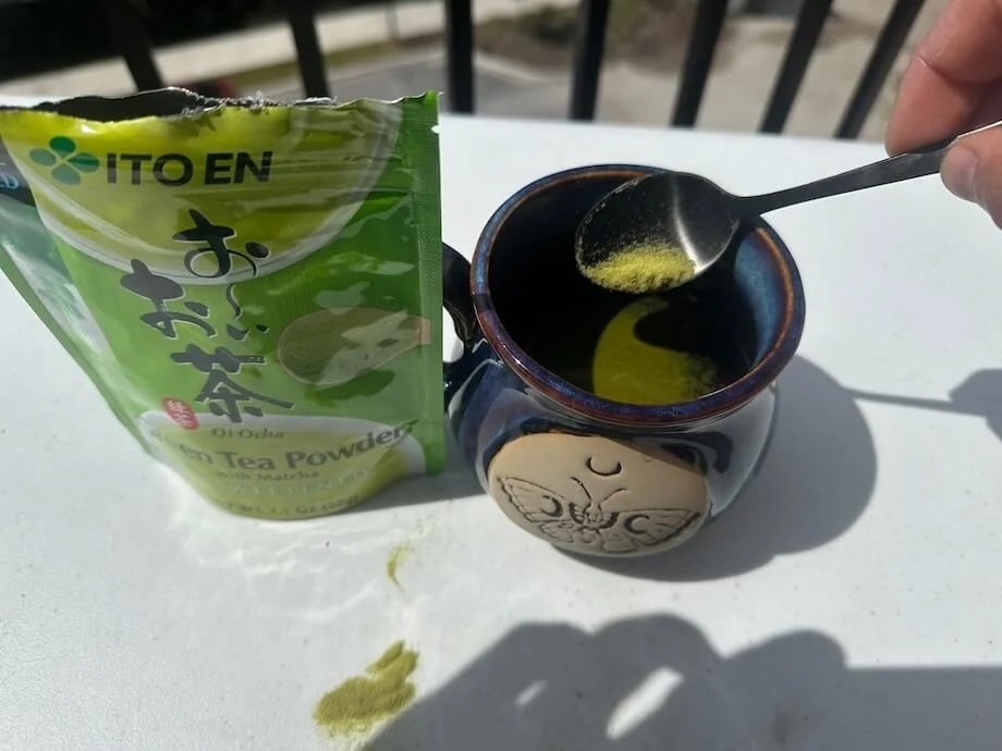 Our tester making a cup of Ito En Matcha Green Tea