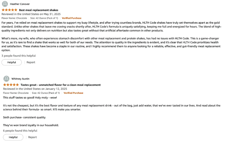 Online customer reviews of HLTH Code Complete Meal