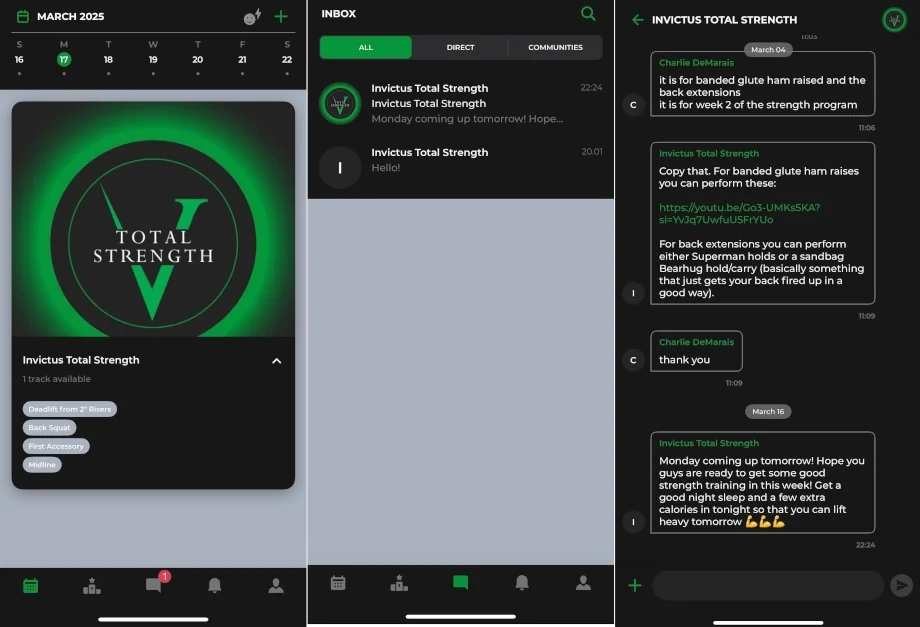 Screenshots from the app