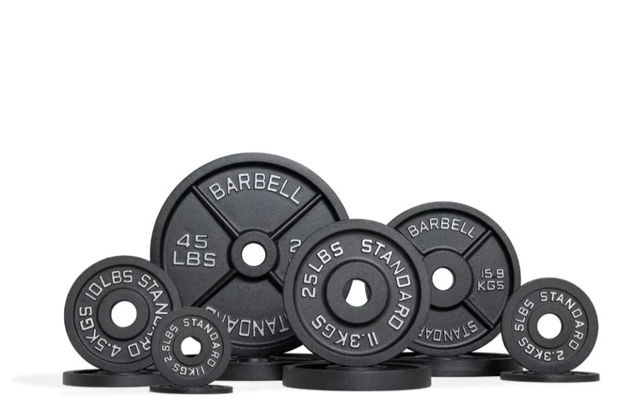 A full set of REP Fitness Old School Iron Weight Plates