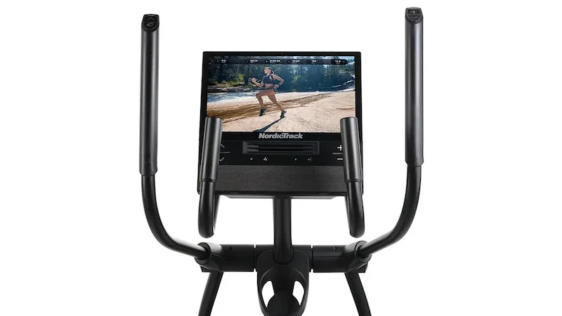 An iFIT workout displayed on the 16-inch touchscreen on the NordicTrack AirGlide Elliptical