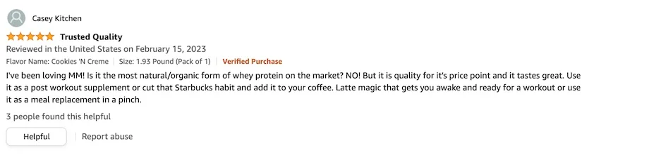 a positive review of the muscle milk