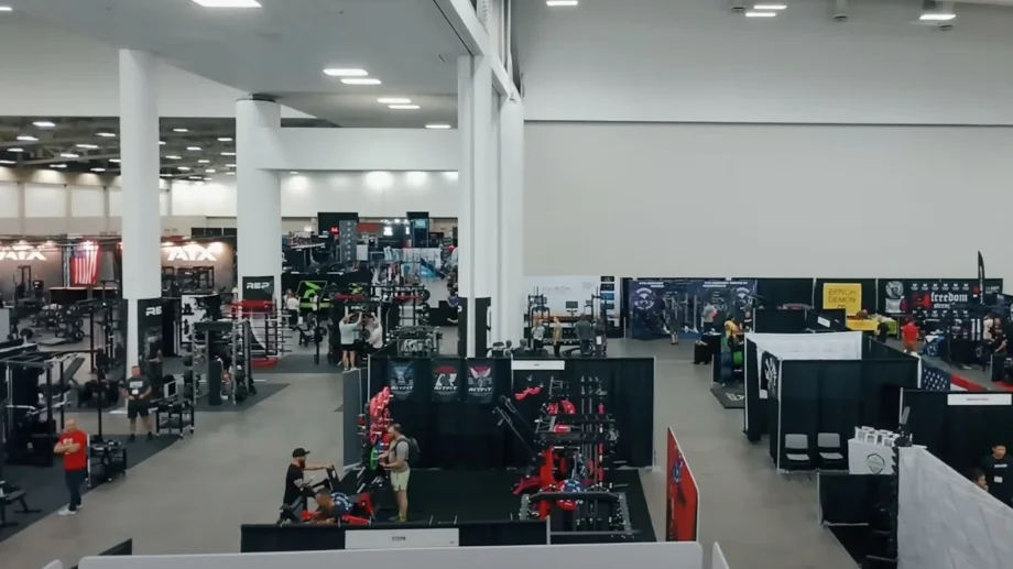A view of Home Gym Con, looking down at the many vendors represented