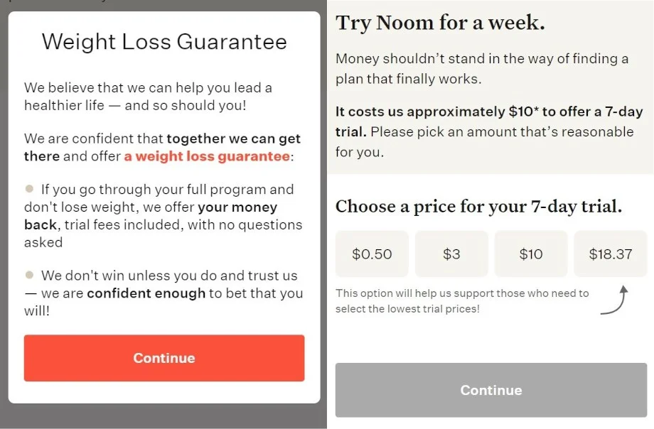 noom guarantee and trial fees