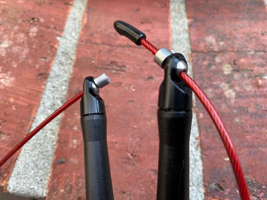 Close-up of the ball bearing rotation on the Rogue SR-2 jump rope.