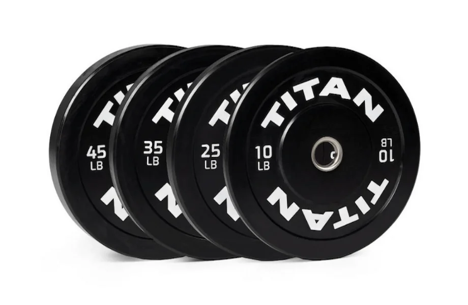 A stack of Titan Fitness Economy Bumper Plates