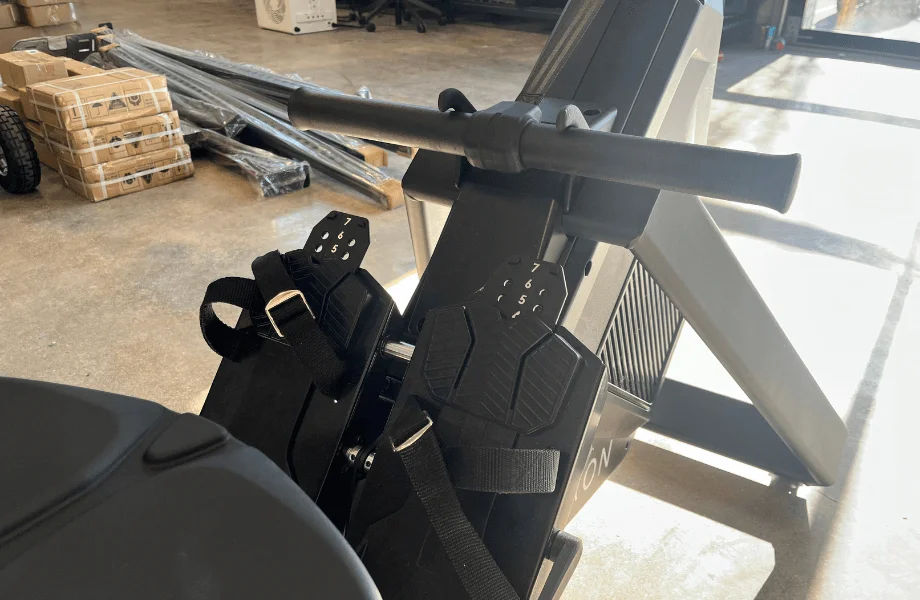 The adjustable footbeds on Aviron's Strong Series and Strong Go rowing machines