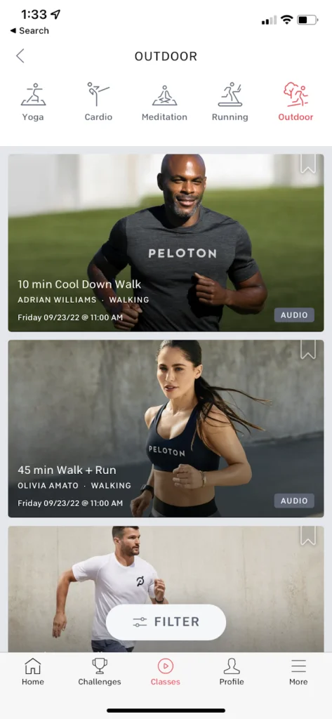 Peloton app outdoor classes