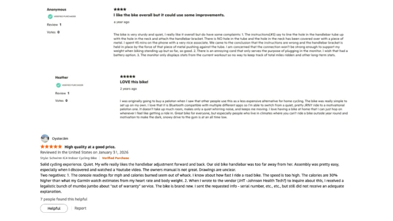 Online customer reviews for the Schwinn IC4 exercise bike