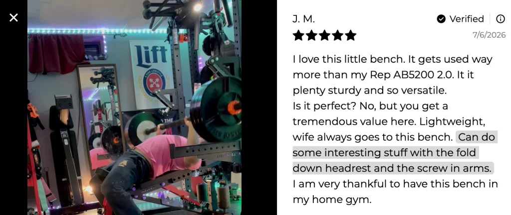 Screenshot of a review of the RitFit Gator Adjustable Weight Bench