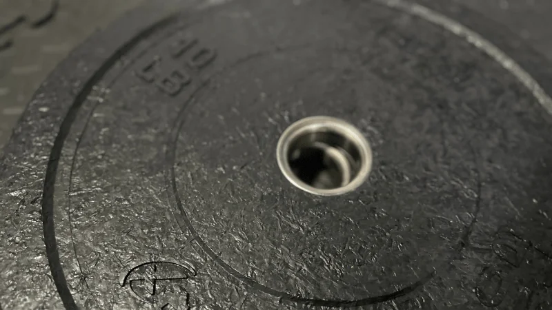 The insert and flecked exterior texture of PRx Crumb Rubber Bumper Plates