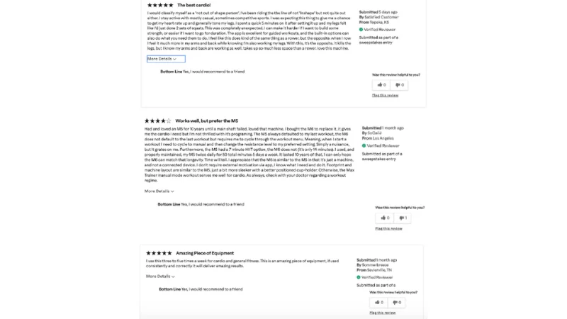 Online customer reviews for the Bowflex Max Trainer M6