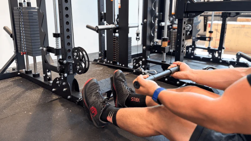 Our tester performing seated cable rows on the Major Fitness B52 Pro