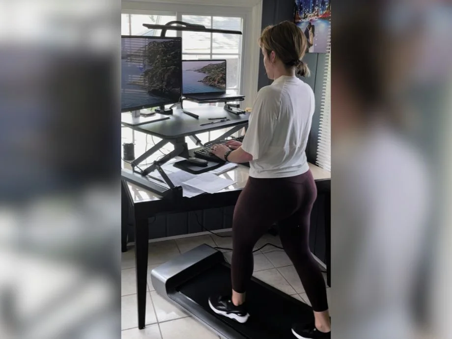 walking pad folding desk treadmill in use