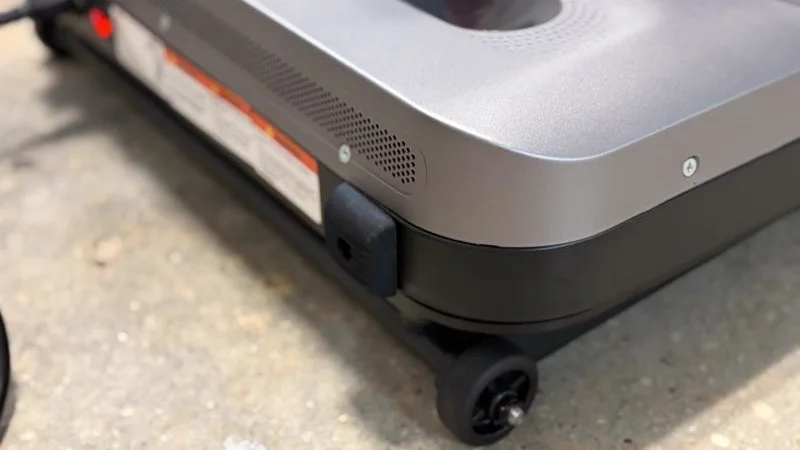 A close look at the wheels and rubber feet on the MERACH UltraWalk W60 Plus Treadmill