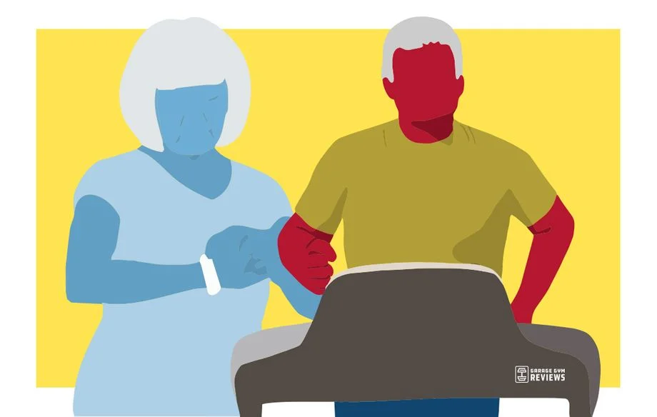 an older man walking on a treadmill