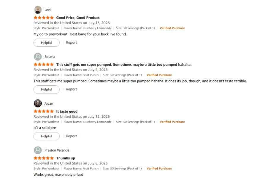 Amazon customer reviews for Optimum Nutrition Gold Standard Pre-Workout
