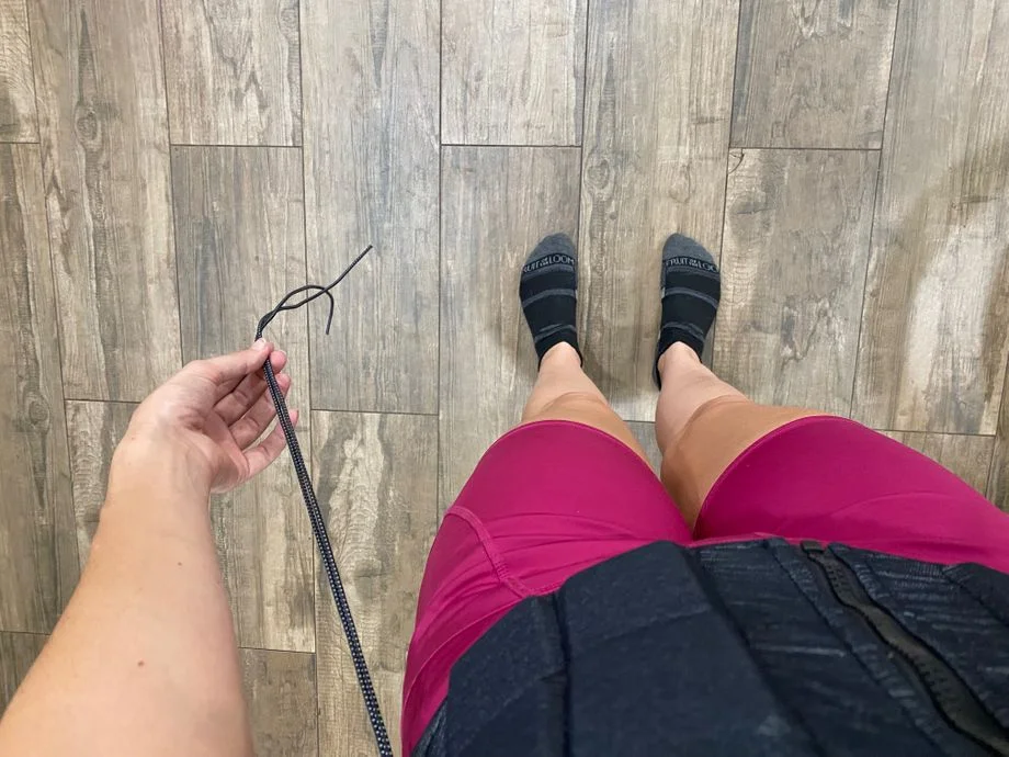 Photo showing the excess elastic while wearing the Hyperwear Hyper Vest Fit