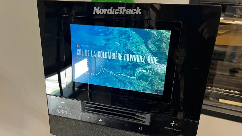 A close-up view of the NordicTrack 10 Recumbent Bike touchscreen display