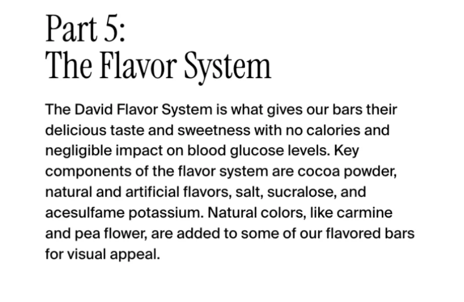 David Protein Bar flavor system explanation, per the brand