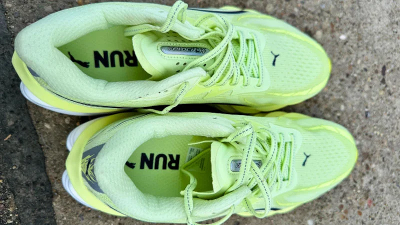 Looking down at a pair of Puma Velocity Nitro 4 running shoes