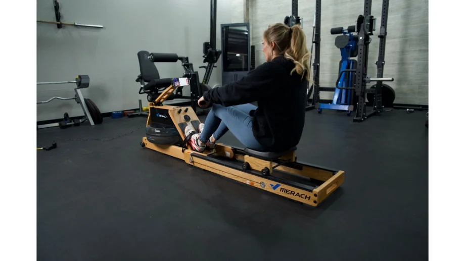 merach rower full view rowing from behind