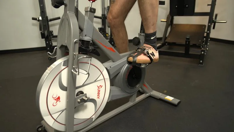 Our tester riding the Sunny Health and Fitness Synergy Magnetic Exercise Bike