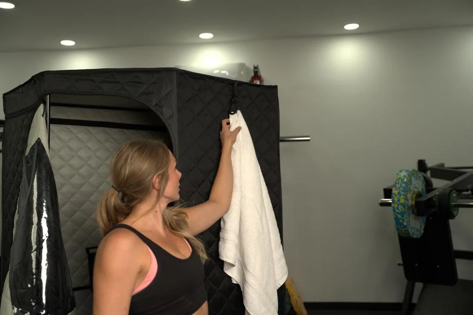 Using the towel hook outside a Sauna Box SmartSteam Pro