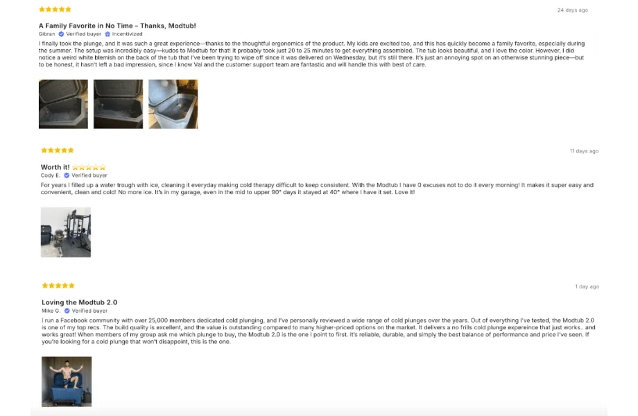 Modtub 2.0 Cold Plunge customer reviews