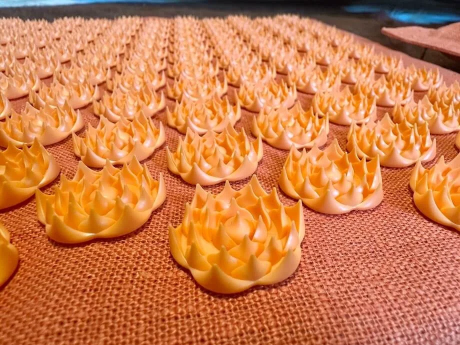 A close look at the lotus spike layout on a Pranamat Accupressure Mat.