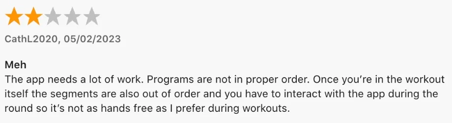 A 2-star Review of the MVT Fitness App is shown