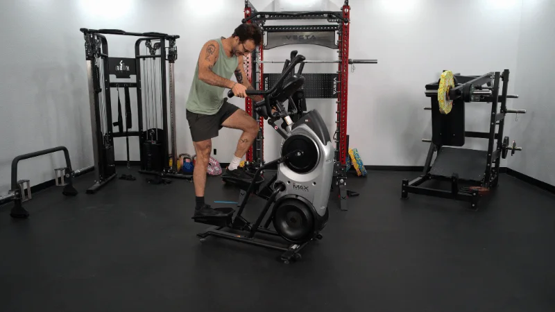 Our tester training atop the Bowflex Max Trainer M6