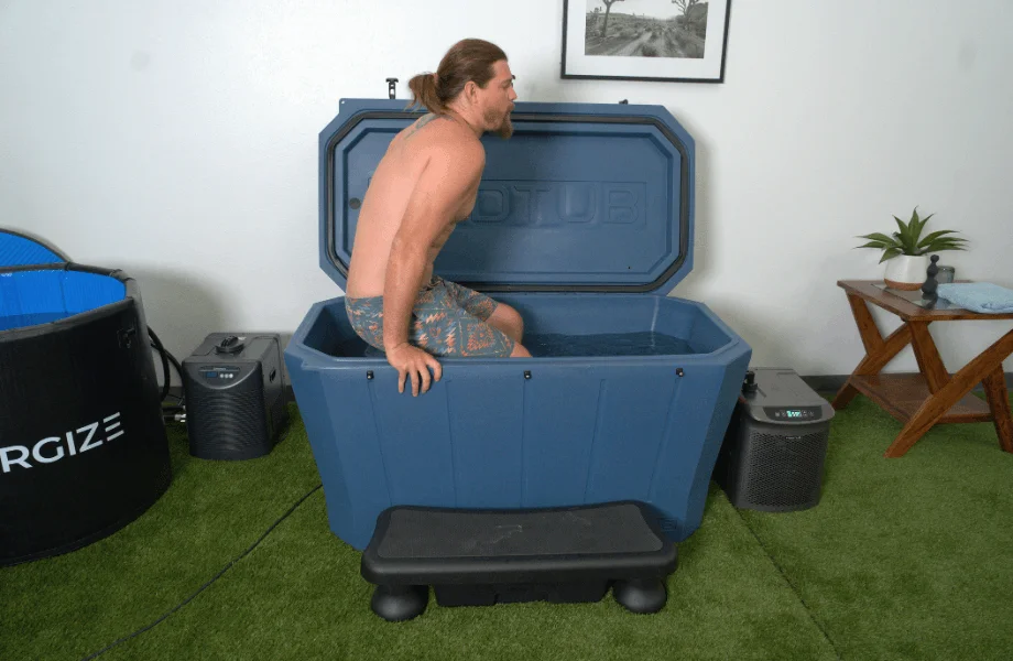 Our tester settling into the Modtub 2.0 Cold Plunge for a soak