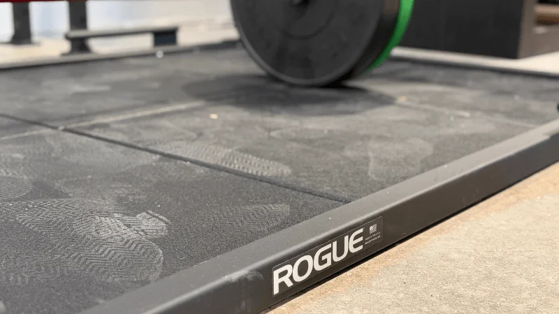 The Rogue Deadlift Platform's parceled flooring panels