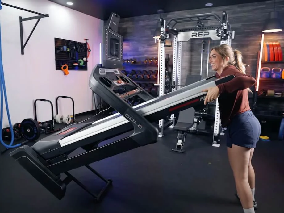 Lindsay Scheele moving the Sole F80 treadmill