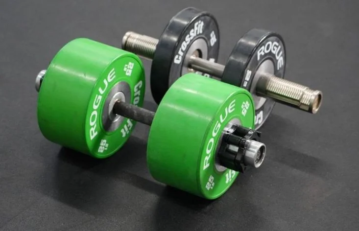 A Gungnir Dumbler compared with a Rogue Loadable Dumbbell