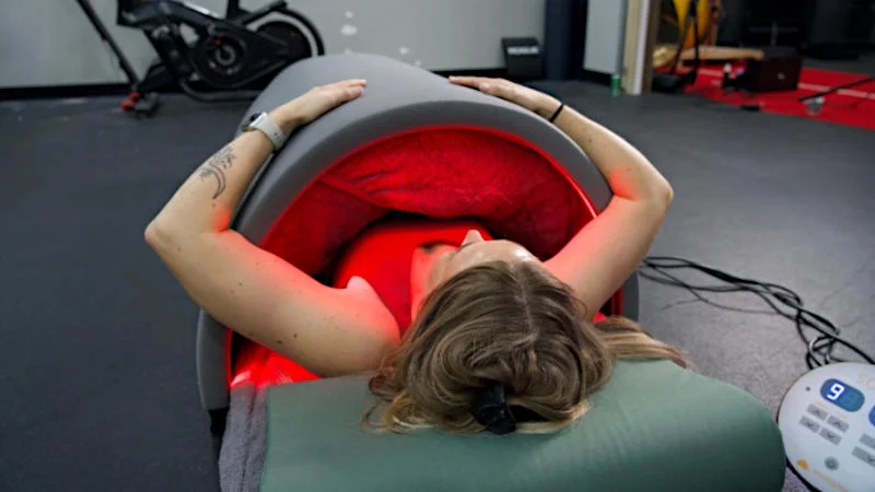 Our tester in the Sunlighten Solo Portable Infrared Sauna