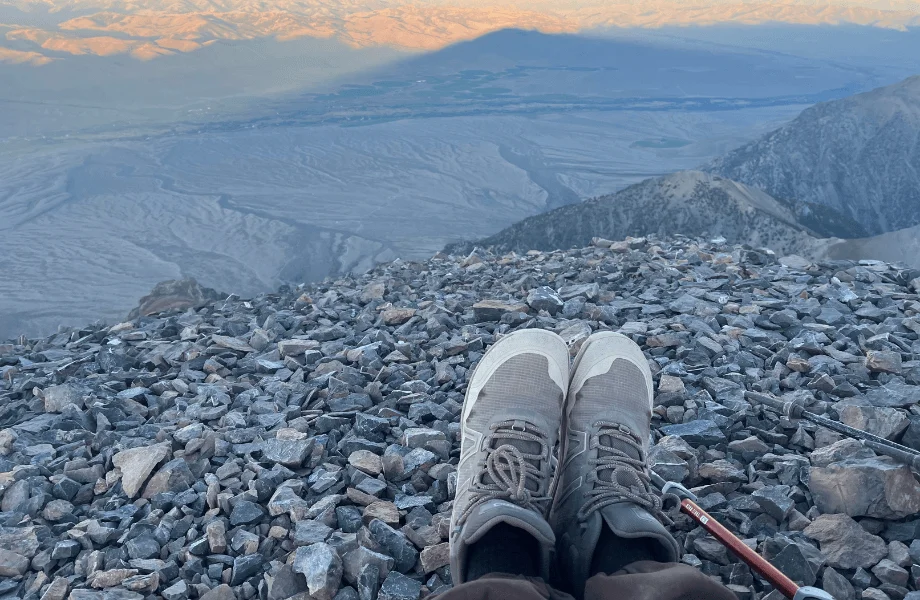 Our tester wearing the Xero Shoes Scrambler Trails on a mountainside