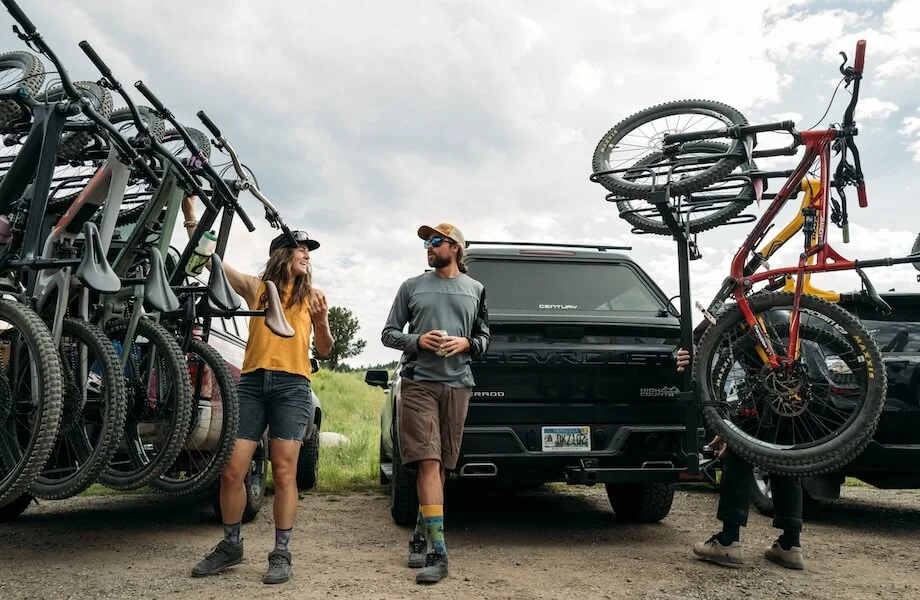 Jambo Designs bike racks on multiple vehicles before a group ride