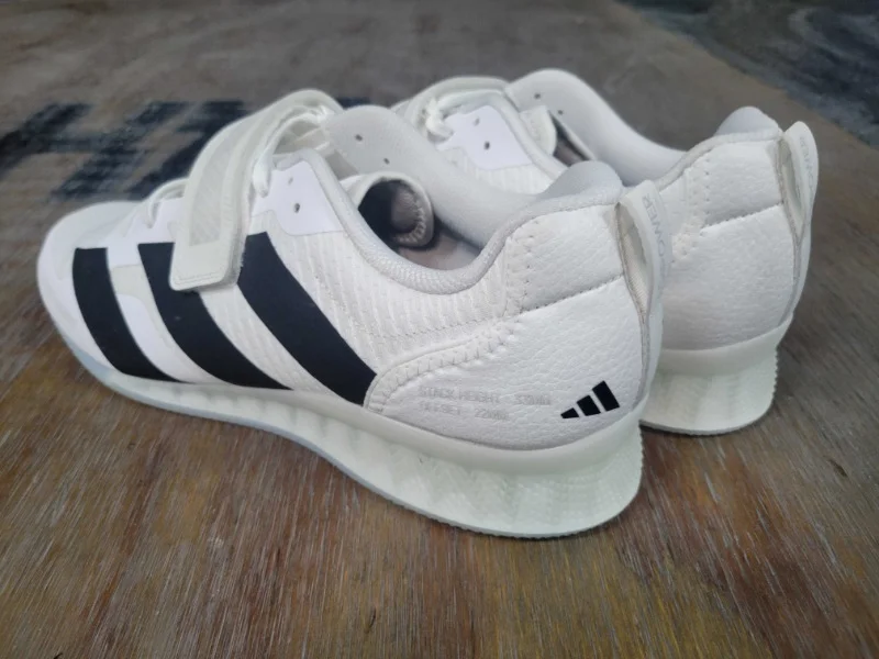 Looking at the back of a pair of adidas Adipower III gym shoes